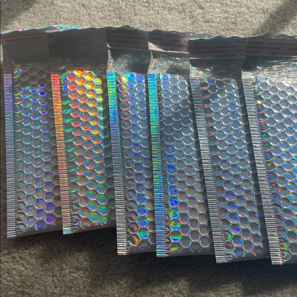 6 Holographic Bubble Mailers for Pens, Lip or Eyeliner Pencils 3 inches X 7.